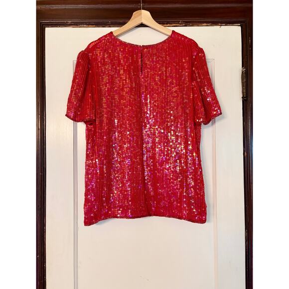 Vintage Jean for Joseph Le Bon Red Puff Sleeve Sequin Party Top- Size Large - Picture 5 of 7
